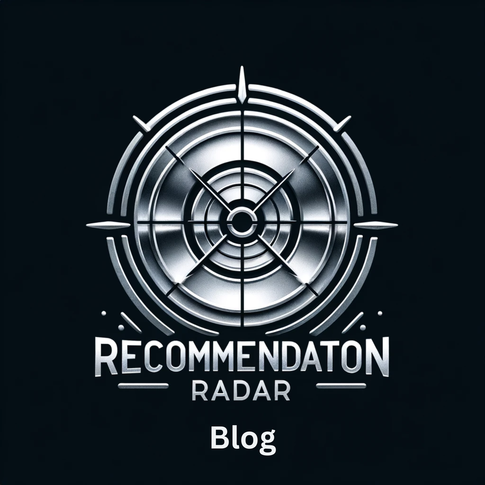 Logo of 'Recommendation Radar Blog' featuring a stylized radar screen graphic in monochrome with the blog name in modern font