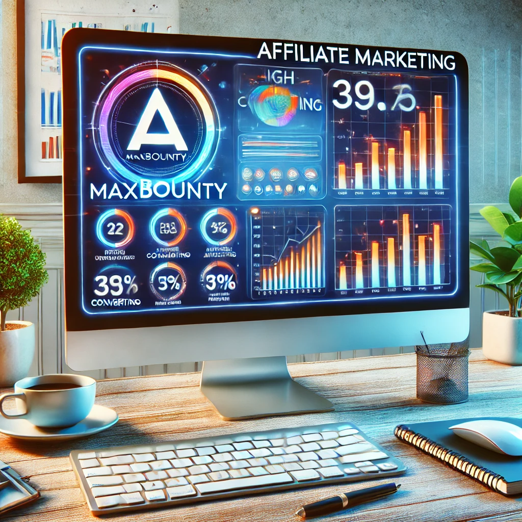 MaxBounty affiliate marketing dashboard showcasing campaigns and performance analytics.