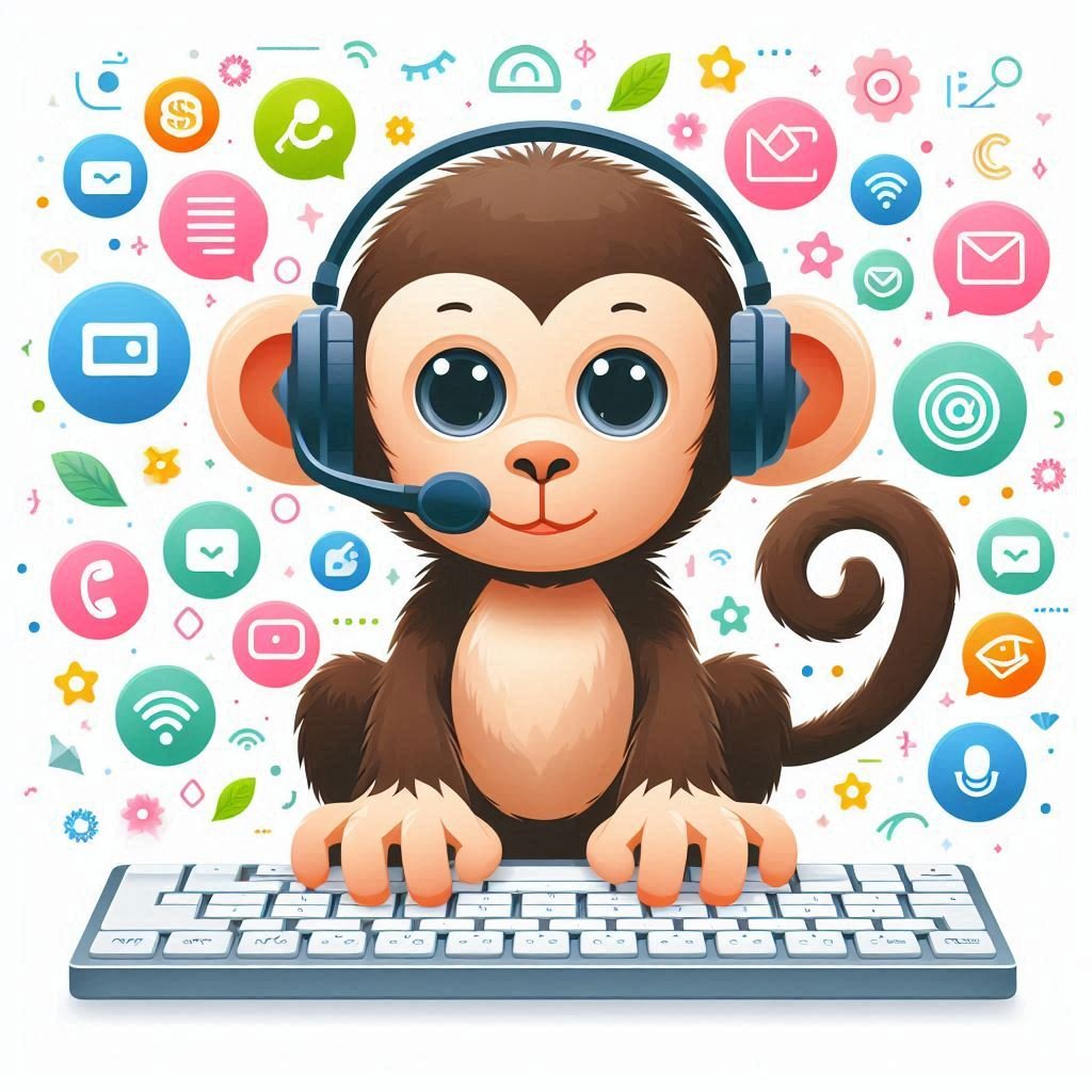 MonkeyDigital logo with digital marketing icons and graphs.