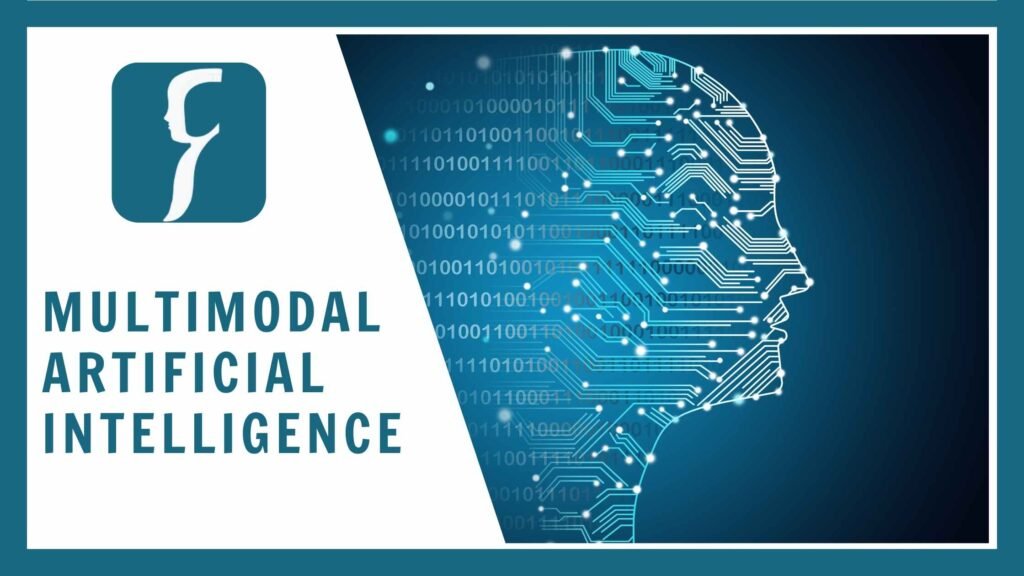 Illustration of a human profile integrated with digital circuitry, representing Multimodal Artificial Intelligence and data integration.