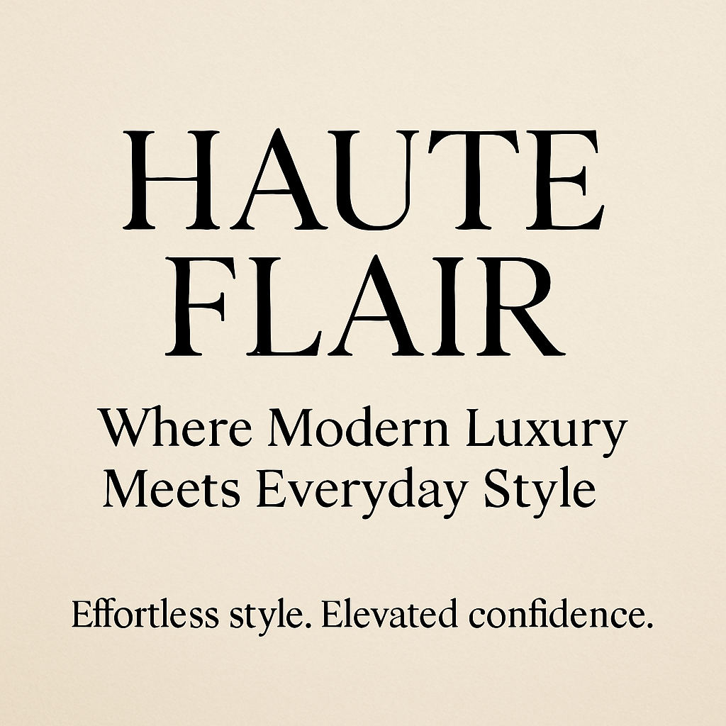 Haute Flair luxury fashion brand cover featuring elegant serif typography on a soft neutral background.
