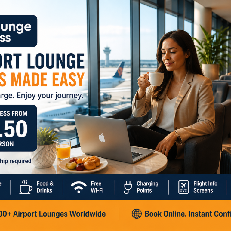 Traveller relaxing in an airport lounge after booking airport lounge access with Lounge Pass.
