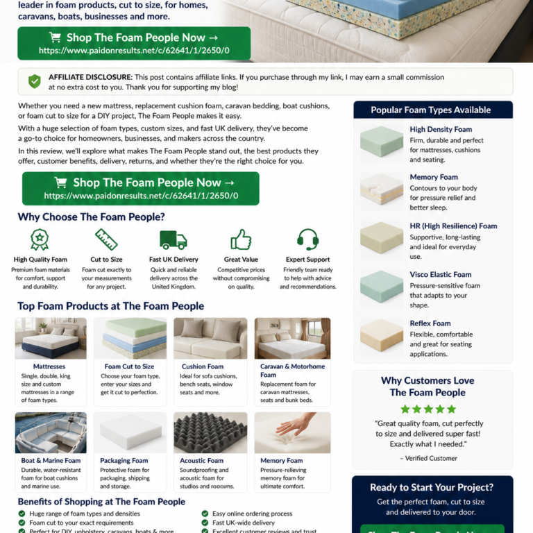 The Foam People foam mattress and topper setup with custom caravan bedding, zip covers, pillows and a tape measure.