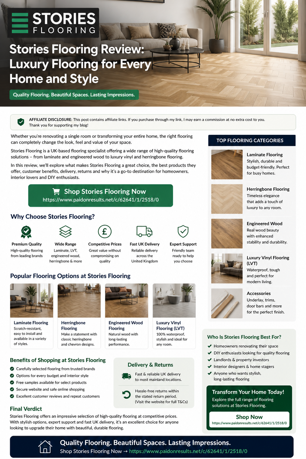 Stories Flooring home interior featuring herringbone flooring, laminate, LVT samples and modern flooring inspiration.